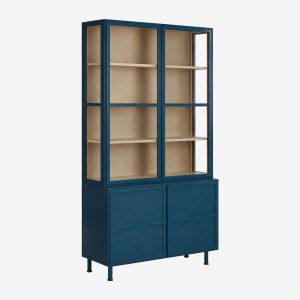 Vitrinekast Langley diepblauw-zand